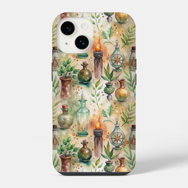Rustic Herbalist Bottles Green Brown iPhone Case (Back)