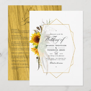 Rustic Herbarium Sunflowers Bohemian Wedding Invitation