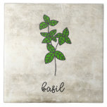 Rustic Herbs Basil Farmhouse Tile<br><div class="desc">Basil herbs on a rustic background.  Simple script. Simple watercolor graphic was used to make this farmhouse ceramic tile.</div>