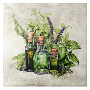 Rustic Herbs Beautiful Vintage Bottles Tile