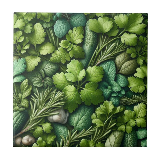Rustic Herbs Farmhouse Kitchen Decor Ceramic Tile (Front)