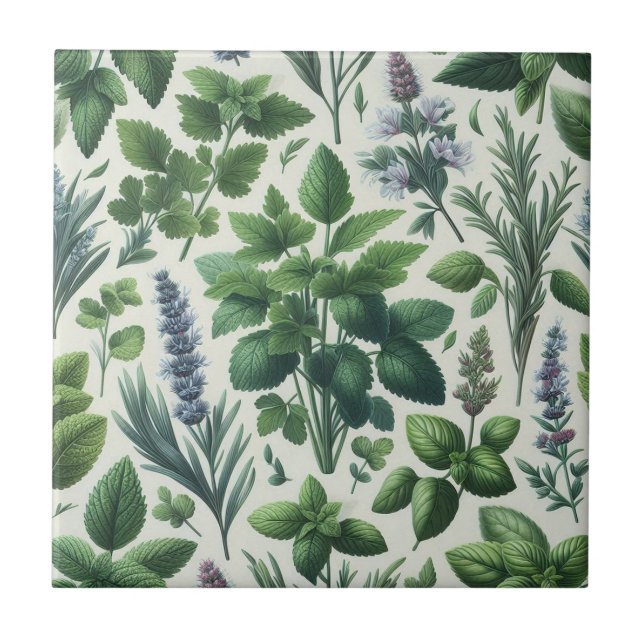 Rustic Herbs Farmhouse Kitchen Decor Ceramic Tile (Front)
