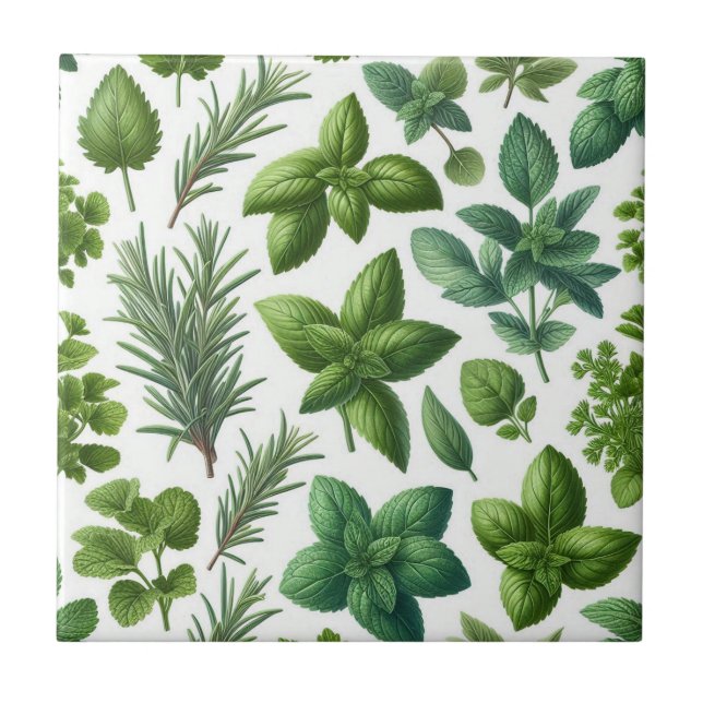 Rustic Herbs Farmhouse Kitchen Decor Ceramic Tile (Front)