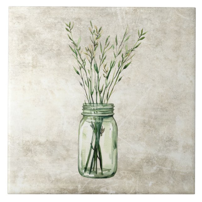 Rustic Herbs in Vintage Jar  Tile (Front)