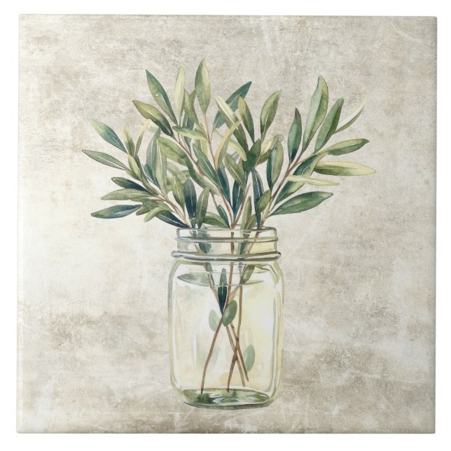 Rustic Herbs in Vintage Jar  Tile (Front)