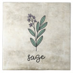 Rustic Herbs Sage Farmhouse Tile<br><div class="desc">Sage herbs on a rustic background.  Simple script. Simple watercolor graphic was used to make this farmhouse ceramic tile.</div>