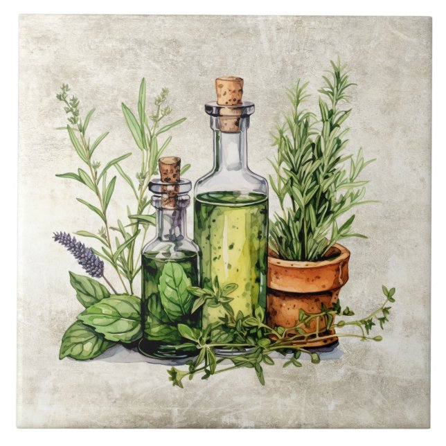Rustic Herbs & Spices in Bottles & Pots  Tile (Front)
