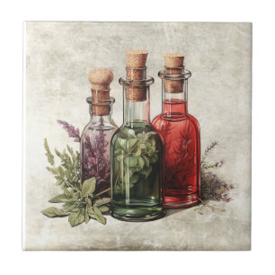 Rustic Herbs Vintage Bottles Cottage Ceramic Tile