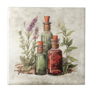Rustic Herbs Vintage Bottles Cottage Ceramic Tile
