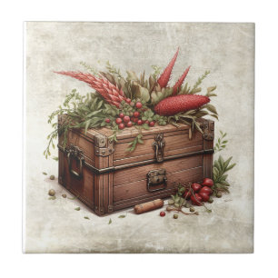 Rustic Herbs Vintage Trunk Cottage Ceramic Tile