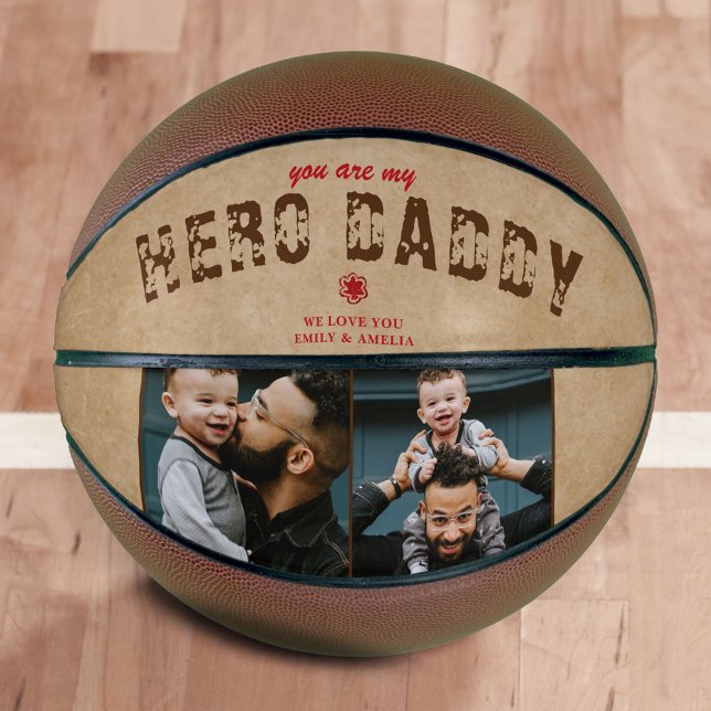 Rustic Hero Daddy Father`s Day 2 Photo Collage Basketball (Creator Uploaded)