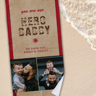 Rustic Hero Daddy Father`s Day 2 Photo Collage Beach Towel