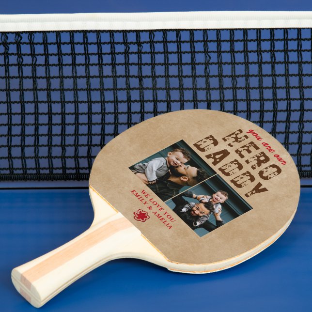 Rustic Hero Daddy Father`s Day 2 Photo Collage  Ping Pong Paddle (Insitu)