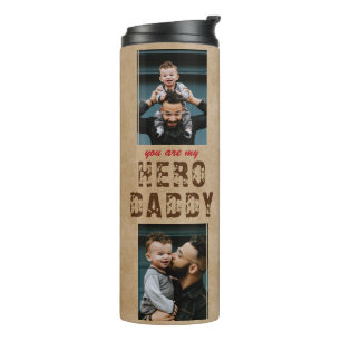 Rustic Hero Daddy Father`s Day 2 Photo Collage Thermal Tumbler