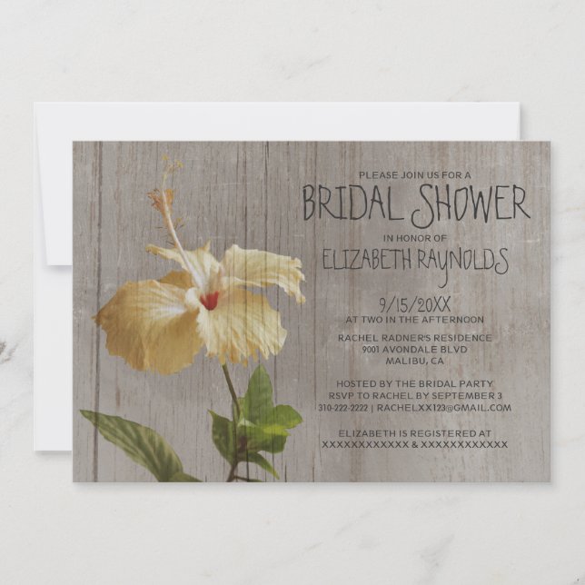 Rustic Hibiscus Bridal Shower Invitations (Front)