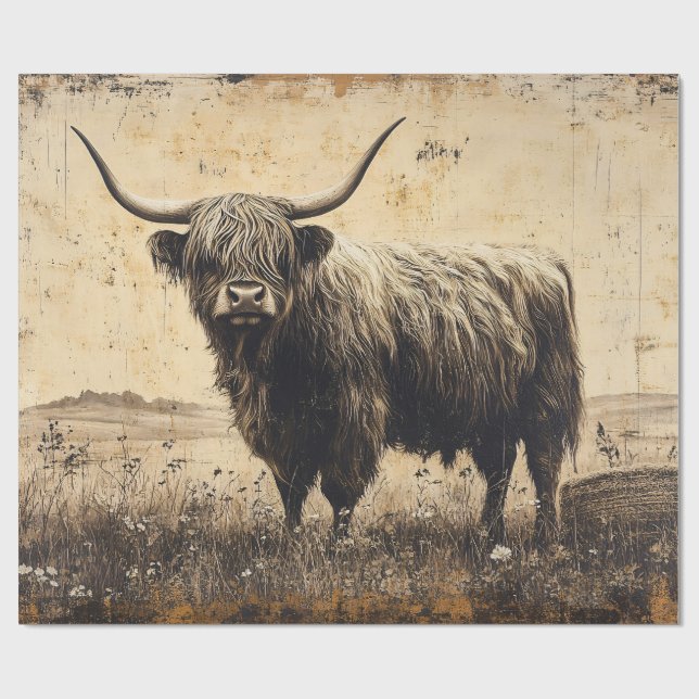 Rustic Highland Cattle Decoupage Wrapping Paper (Flat)