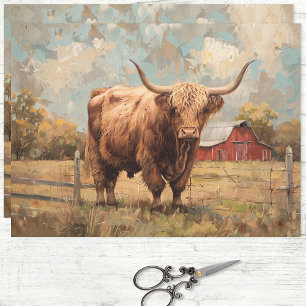 Rustic Highland Cow and Barn Decoupage Tissue Paper