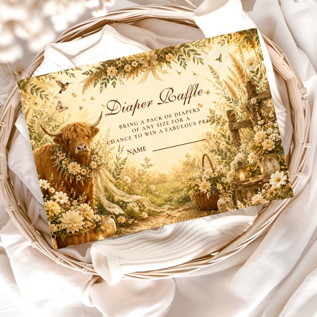 Rustic Highland Cow Boho Diaper Raffle Enclosure Card (Creator Uploaded)