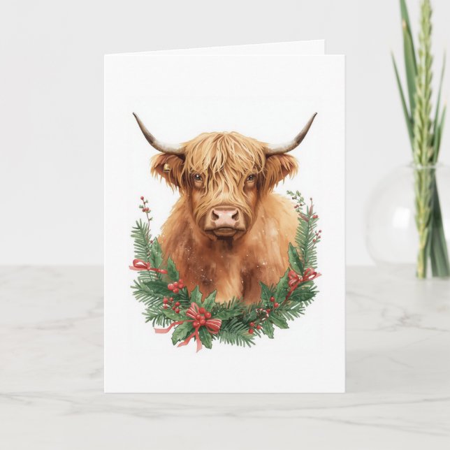 Rustic Highland Cow Christmas  Holiday Card (Front)
