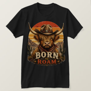 Rustic Highland Cow Cowboy Desert Sunset T-Shirt