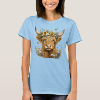 Rustic Highland Cow Floral T-Shirt