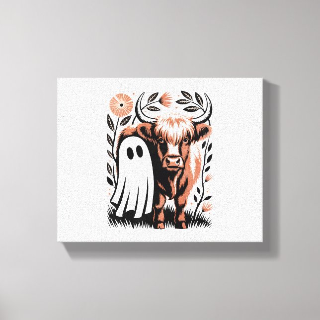 Rustic Highland Cow Ghost Halloween Canvas Print (Front)