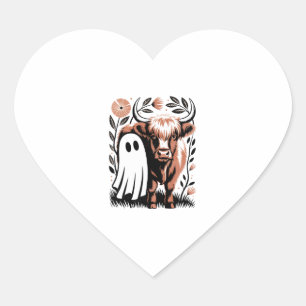 Rustic Highland Cow Ghost Halloween Heart Sticker