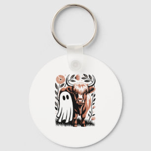 Rustic Highland Cow Ghost Halloween Key Ring