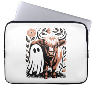 Rustic Highland Cow Ghost Halloween Laptop Sleeve