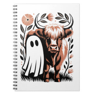 Rustic Highland Cow Ghost Halloween Notebook