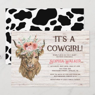Rustic Highland Cow Girl Baby Shower Invitation