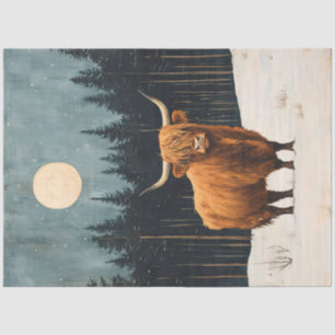 Rustic Highland Cow in Winter Art Decoupage Tissue Paper