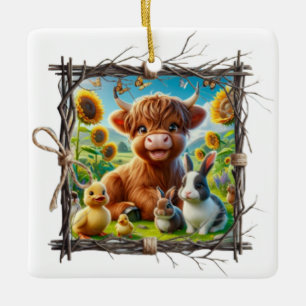 Rustic Highland Cow Ornament – Farmhouse Keepsake