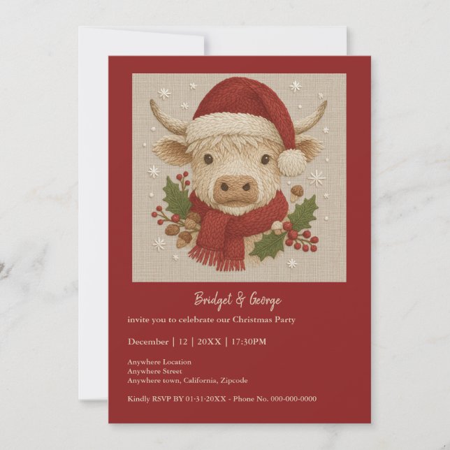  Rustic Highland Cow & Santa Hat christmas party (Front)