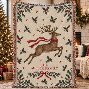 Rustic Highland Lodge Vintage Deer Custom Family Throw Blanket