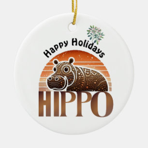 Rustic Hippo Earth Tones Holidays Ceramic Tree Decoration