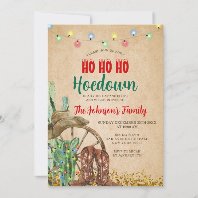 Rustic Hoedown Party Western Boots Christmas Invitation (Front)