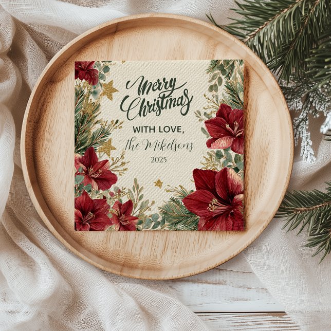 Rustic Holiday Amaryllis Christmas Napkin (Creator Uploaded)