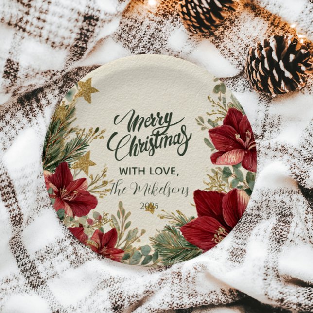 Rustic Holiday Amaryllis Christmas Paper Plate (Creator Uploaded)