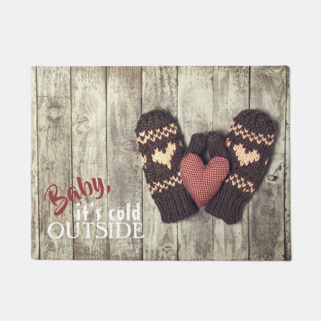 Rustic Holiday Baby It's Cold Outside Winter Doormat (Front)