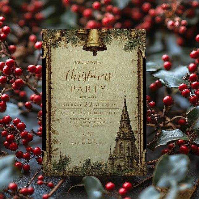 Rustic Holiday Bells Christmas Invitation (Creator Uploaded)