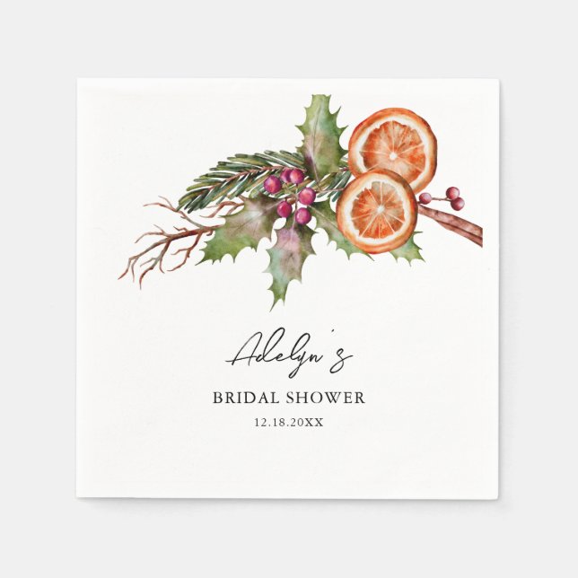 Rustic Holiday Bridal Shower Napkin (Front)