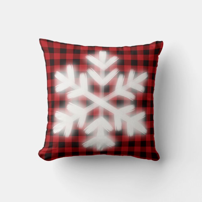 Rustic Holiday Christmas design red buffalo plaid Cushion (Front)