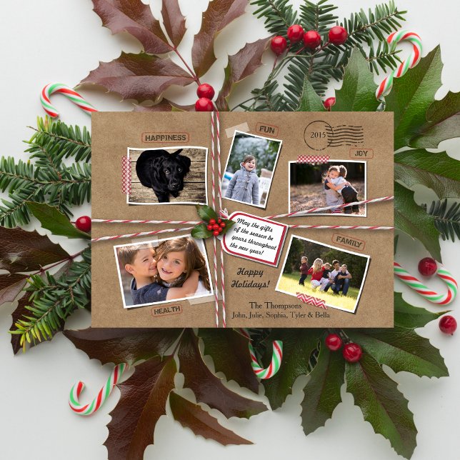 Rustic Holiday Christmas Kraft Paper 5 Photo Card (Creator Uploaded)
