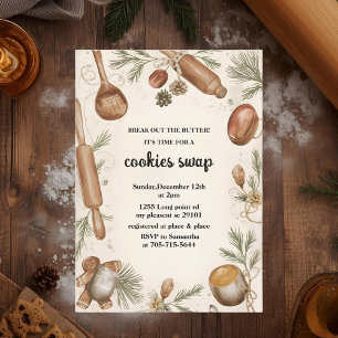 Rustic Holiday Cookie Swap   Cozy Baking Party Invitation