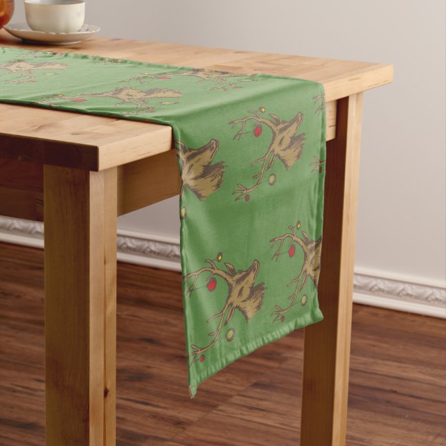 Rustic Holiday Deer Pattern Medium Table Runner (In Situ)