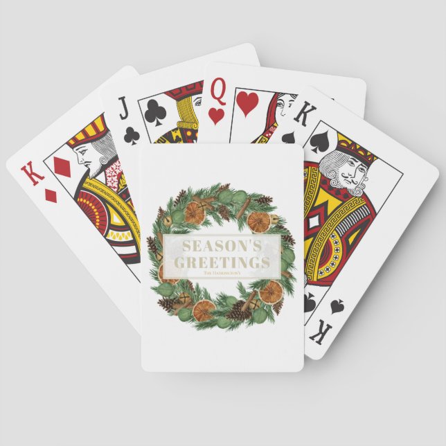 Rustic Holiday Dried Orange Pine Wreath  Playing Cards (Back)