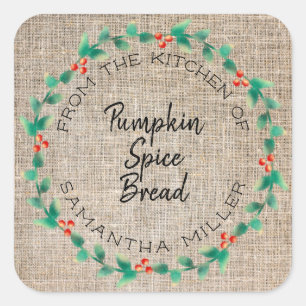 Rustic Holiday Holly Wreath Kitchen Treats Gift Square Sticker