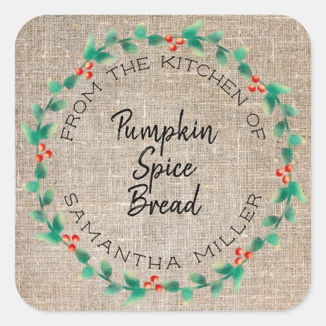 Rustic Holiday Holly Wreath Kitchen Treats Gift Square Sticker (Front)