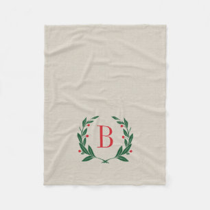 Rustic Holiday Laurel Wreath Monogram Fleece Blanket